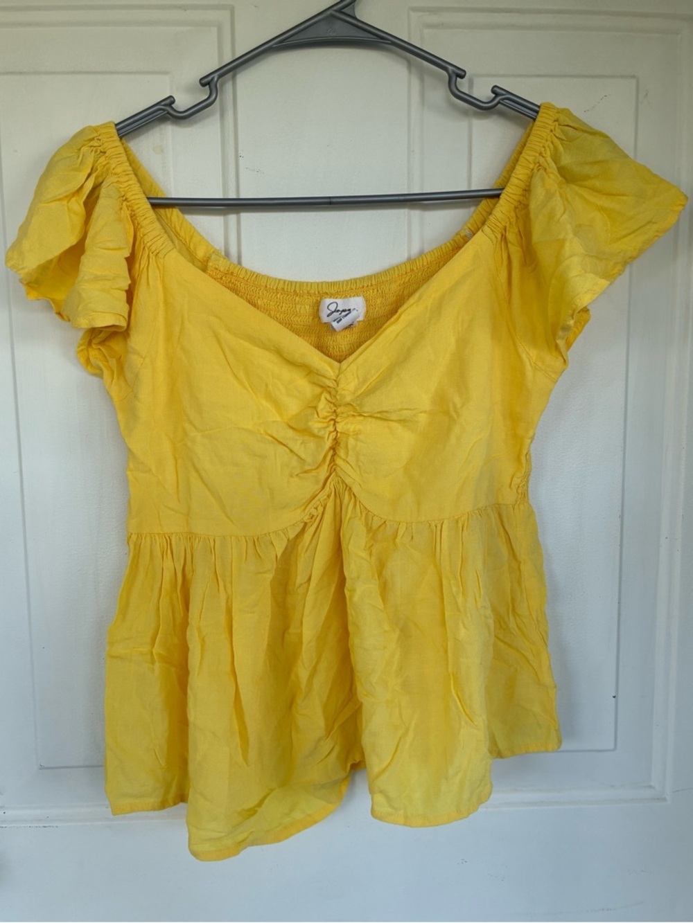 Japna Women's Yellow V-Neck Short Sleeve Blouss Size Medium